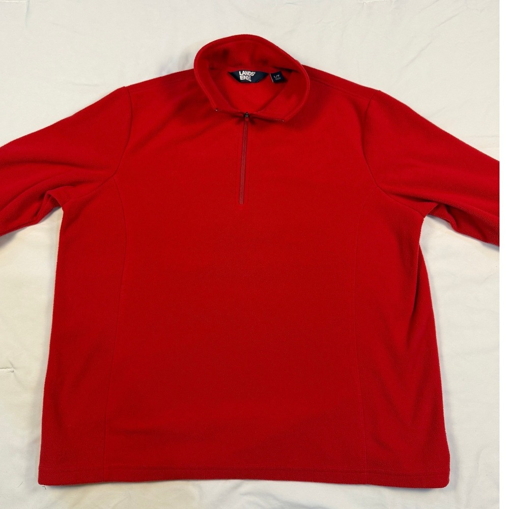 Lands End Red Fleece Quarter Zip Pullover Womens Large Petite L/P 14-16